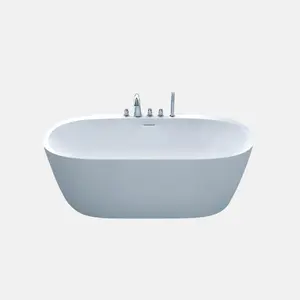 Italian Design Factory Supplier Solid Surface White Acrylic Bathtub Hotel Bathroom Freestanding Bathtub