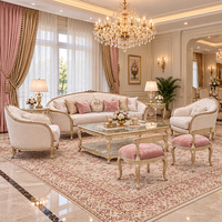 Maßgefertigtes Europäisches Französisches Sofa-Set Elfenbeinfarbene Polsterung Goldene Verzierung Klassische Wohnzimmermöbel für Luxus-Zuhause