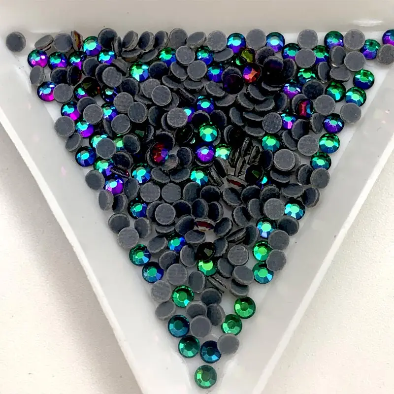 Factory direct wholesale 70000 pcs packing ss10 crystal emerald green flare green volcano hot fix rhinestones for dress