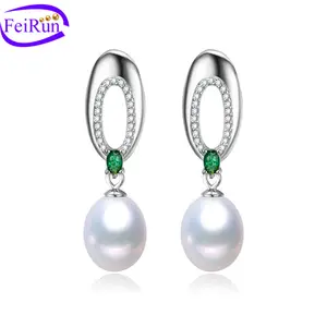 FEIRUN 8mm drop 925 sterling silver natural freshwater fashion gold and pearl hoop earrings