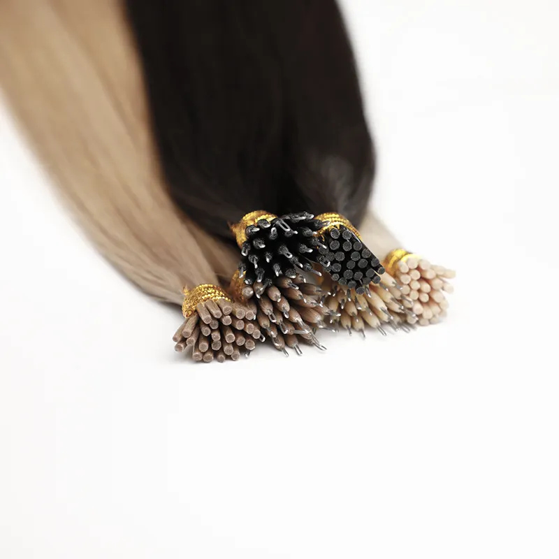 Grosir rambut ekstensi Keratin Italia terikat cincin Nano ganda perpanjangan rambut manusia