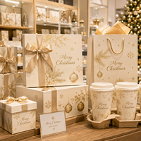 Gobelets en papier de Noël rose foncé avec boîte cadeau magnétique, ruban or champagne, ensemble A5 personnalisé de luxe pour cadeau de fête, vente en gros