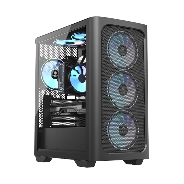 High Air Flow Mesh Design Aluminum Alloy Micro-ATX Mid-Tower Gaming PC Case with Tempered Glass Front/Side Panel