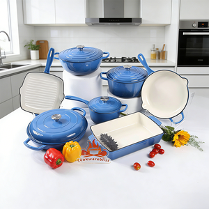 Ensemble de 7 casseroles en <span class=keywords><strong>fonte</strong></span> émaillée avec poignées isolées, résistantes au four, design moderne et épuré pour soupes, bouillons et ragoûts - Product Image 1