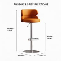 Tabouret de bar de luxe en acier inoxydable, pivotant, hauteur réglable, chaise de comptoir design pour îlot de cuisine, réception, bureau à domicile