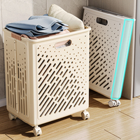 WANUO 50L/65L Panier à linge pliable en plastique Panier à linge sale Salle de bain Panier à linge en plastique avec roues universelles