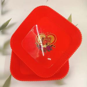 Plato cuadrado rojo para frutas para ocasiones festivas, bandeja de aperitivos para la sala de estar, plato para compromisos con el símbolo de la "doble felicidad" - Product Image 3