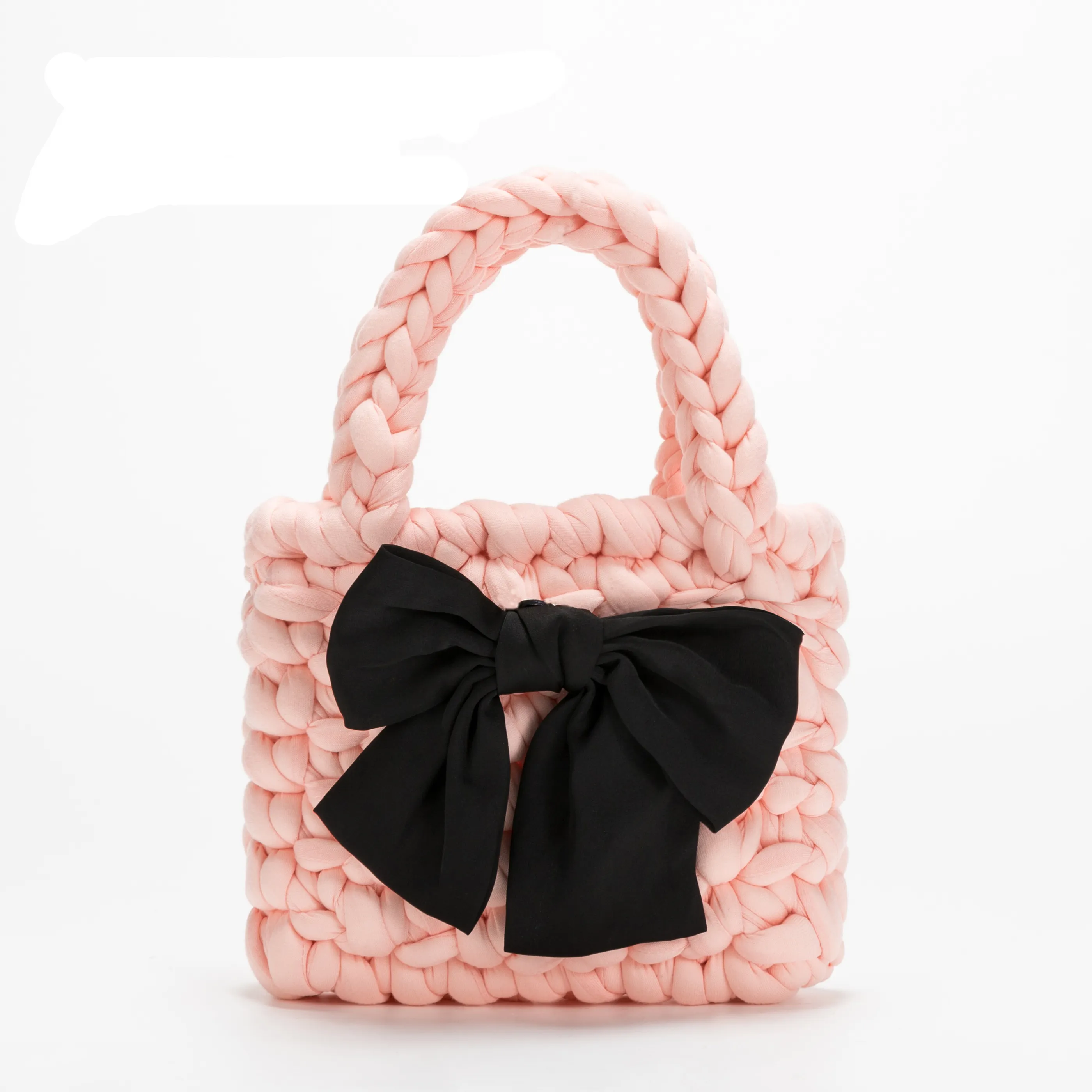 Design Bow Knot Crochet Cotton Top Handle Purse Handwoven Plaited Small Bucket Handbag 2022 Fashion Winter Phone Bag