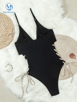 Maillot de bain une pièce sexy à découpes, décolleté plongeant, à lacets, coupe ajustée et échancrée, pour la plage
