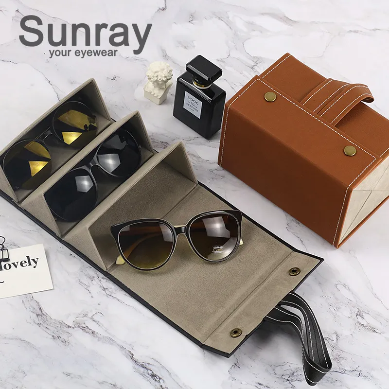 Caixa de armazenamento de óculos de joias multifuncional, caixa de presente de couro pu de luxo feita à mão para óculos de sol 2-6 peças