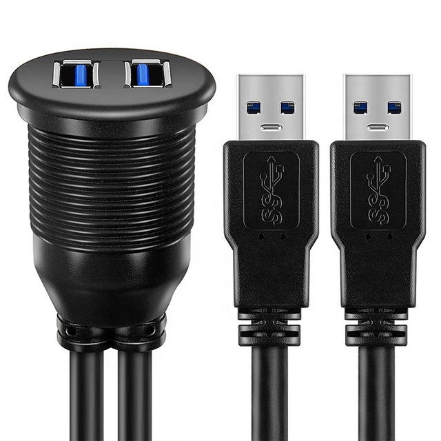 Waterproof Braid Shielded PVC Jacket Male Female Aux Car Dashboard Panel Dual USB 3.0 Flush Mount Extension Cable for Motorcycle