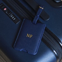 Étiquettes à bagages de haute qualité, logo personnalisé, bleu marine, cuir véritable épais, étiquettes à bagages de voyage
