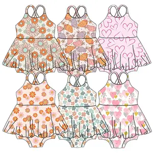 Popular style baby girls halter jumpsuit skirt custom design & prints comfortable milk silk fabric kids clothing