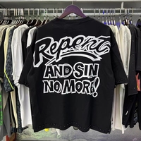 Kaos Pria Grosir Custom Streetwear Amerika, Atasan Lengan Pendek dengan Pola Cetak Gothic untuk Pria