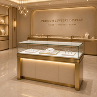 Vitrine d'îlot pour bijoux sur mesure, multi-niveaux, en bois massif, avec cadre métallique et verre trempé, pour magasin de bijoux, vente en gros