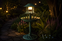Lanterne solaire de nuit pour bain d'oiseaux en résine verdigris, avec piédestal, pour extérieur, éco-responsable, résistante à la rouille, décoration de jardin