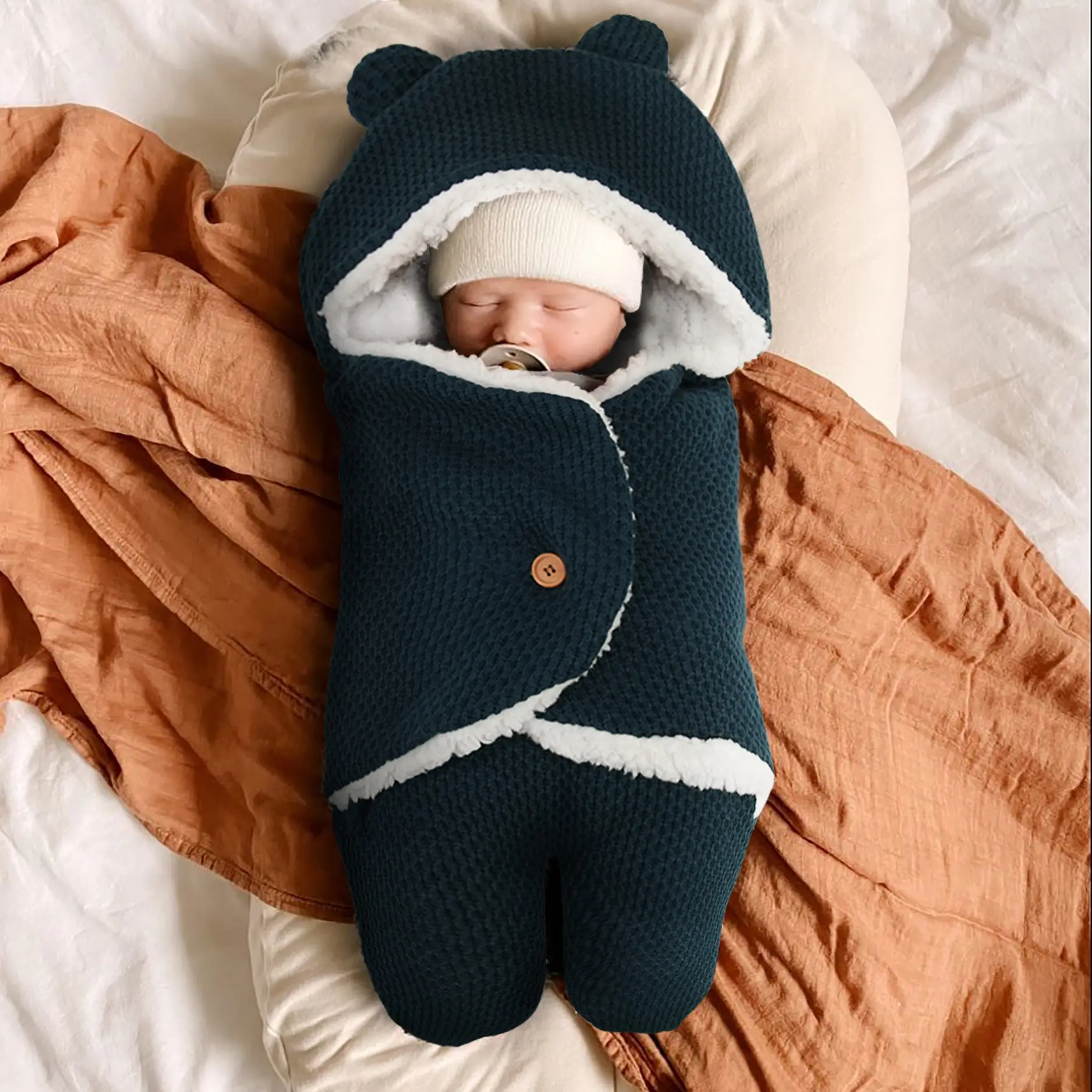 Winter newborn infant nursery wrap swaddlewaddle soft thick bear baby sleeping bag