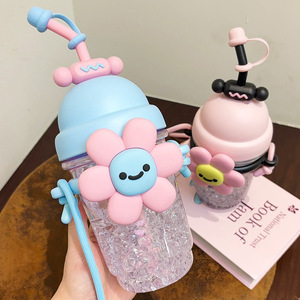 Cute Girls 700ml Sunflower Juice <strong>Drinking</strong> Cup Leakproof Bpa Free Travel Plastic School Kids Water <strong>Bottle</strong> with <strong>Straw</strong> - Product Image 3