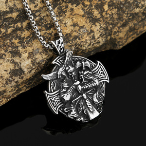 yunnique Viking Odin Raven Pendant Men Stainless Steel <b>Cross</b> Necklace Jewelry Gift Accessories - Product Image 3