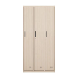 Armoires de rangement modernes en acier marron clair à trois portes avec impression par transfert sur bois et serrure à combinaison, assemblées pour les écoles ou les gymnases - Product Image 1