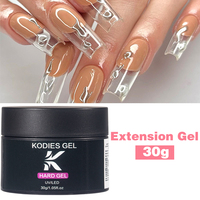 KODIES GEL 30g Gel dur transparent pour ongles, gel de construction, extension, acrylique, manucure, logo/marque personnalisé, OEM, fournitures pour l'art des ongles