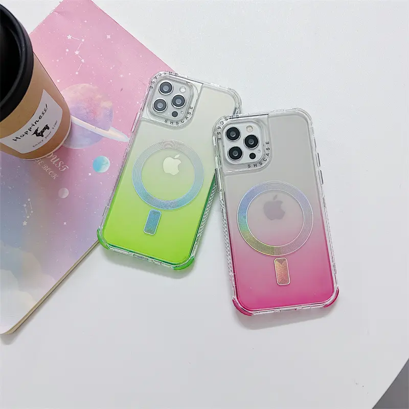 Protective shscase full cover tpu plastic gradient laser clear magnetic phone case for iphone 13 12 11 x 8 7 series