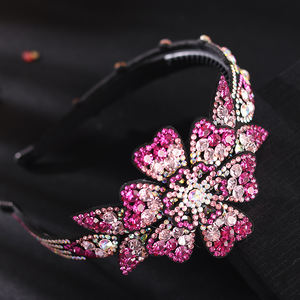 HX-009 फैशन चमड़े गद्देदार पूर्ण हीरा Headwear क्रिस्टल बड़ा फूल चेक ड्रिल महिलाओं नाव का पहलू Hairband - Product Image 2