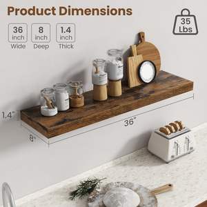 Étagère murale flottante en bois rustique marron pour salon, cuisine, salle de bain et décoration intérieure, avec supports invisibles - Product Image 2
