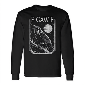 F-Caw-F Crow T-shirt à manches longues avec motif d'oiseau noir gothique minimaliste rétro - Product Image 2