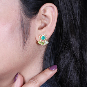 Multi Stone Gold Plated Brass Peridot and Green Onyx <b>Stud</b> <b>Earrings</b>, Office wear <b>studs</b> - Product Image 3