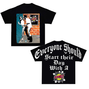 เสื้อยืดคอกลมแขนสั้นทรงหลวมสำหรับผู้ชาย ผ้าฝ้ายถัก 100% พิมพ์ลายตัวอักษรวินเทจ กันยับ ประดับคริสตัลที่คอหลัง ไม่มีขั้นต่ำในการสั่งซื้อ - Product Image 2