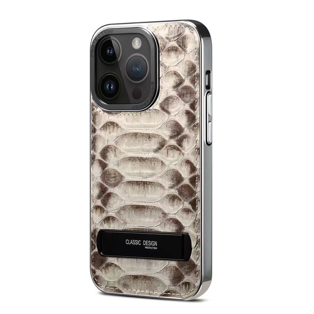 New Design for Iphone 16 Pro Max Mobile Cell Phone Cover Kickstand Electroplated Snake Luxury Pu Leather Snake Phone Case
