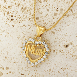 FS High Quality 18K Gold Plated Brass Women's Jewelry Hot Sale Heart <strong>Mum</strong> Pendant Zircon Stone Perfect Fashion Pendants <strong>Charms</strong> - Product Image 4