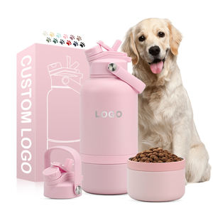 Özel logo taşınabilir 32 oz 32 oz 2 in 1 paslanmaz çelik Pet besleyici seyahat köpek su şişeleri ile gıda konteyner - Product Image 1
