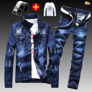 Venta caliente Venta directa de fábrica Chaqueta de mezclilla de motocicleta juvenil con pantalones largos Versión coreana del conjunto de chaqueta guapo de moda - Product Image 4