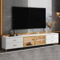 Meuble TV NOVA de luxe moderne pour salon et chambre, 2m, en bois massif avec pieds en métal doré, 4 tiroirs, couleur blanc/noir
