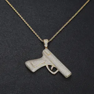 Custom Charms Pendants Gun Iced Out 925 Silver Sterling Men Hip Hop Pendant For Necklace