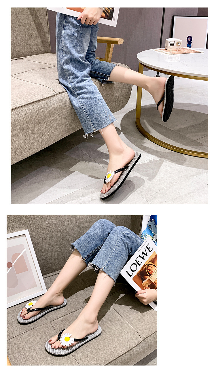 Summer Small Daisy Flower Flip-flops Slippers Women Student Footwear Flat Beach Shoes