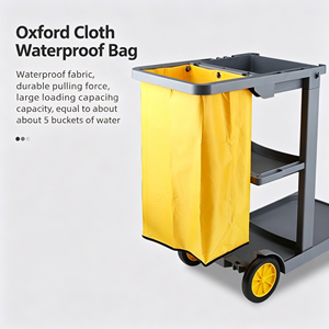 Chariot de nettoyage commercial multi-usages pour concierges avec seaux amovibles, porte-sacs poubelles et roulettes silencieuses - Product Image 5