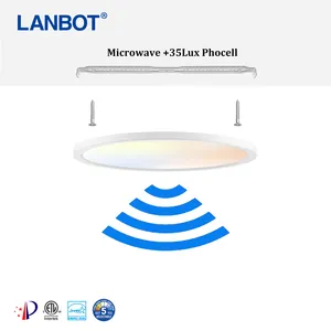 Lanbot lâmpada led inteligente com sensor de micro-ondas, 7/9/12 polegadas, 15w, 18w e 24w, 110lm/w, para escritório