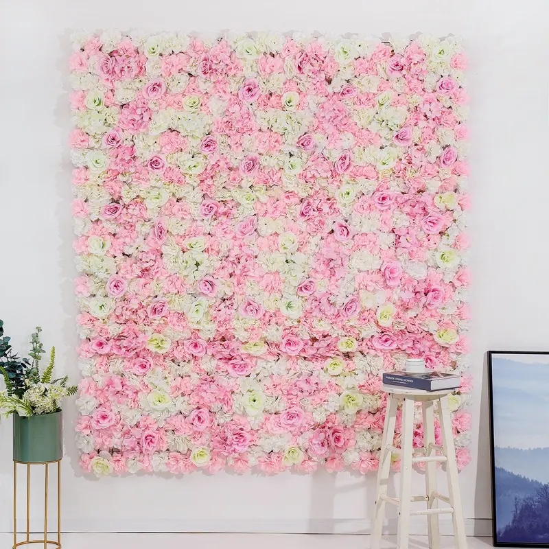 Custom 3D Wedding Festival Decorative Silk Rose Panel Backdrop Artificial Wall Flowers