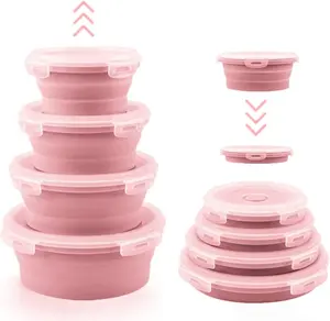 4 PCS Collapsible Food Storage Container Kids Bento Silicone Lunch Box