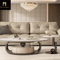 Table basse ovale en pierre frittée de luxe italienne, design élégant, table à thé de haute qualité pour salon avec tiroirs