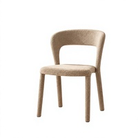 Chaise de salle à manger beige rembourrée avec dossier incurvé, pieds entièrement recouverts de tissu, assise rembourrée pour la maison, le restaurant, vente en gros