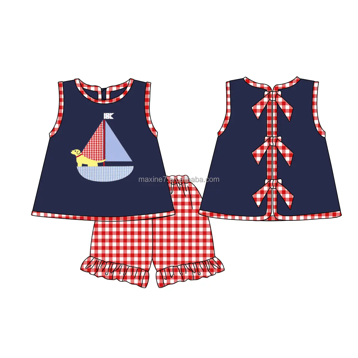 Butik pakaian anak-anak musim panas busana Amerika 4 Juli kaus Applique bayi laki-laki dan pakaian pendek
