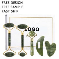 Coffret Cadeau de Rouleaux de Jade à Tête Simple et Double, Planche Gua Sha, et Kit d'Outils de Massage Corporel Complet avec Logo Personnalisé