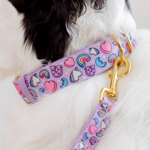 Bonito <span class=keywords><strong>collar</strong></span> de perro personalizado con hebilla de metal dorado, logotipo impreso de transferencia de calor, correa de cuello ajustable duradera para mascotas, suave y cómoda - Product Image 2