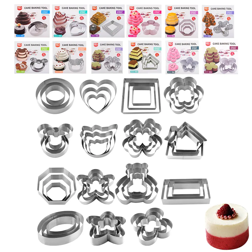 Factory wholesale multilayer stainless steel mousse cake ring mousse ring cookie cutter set