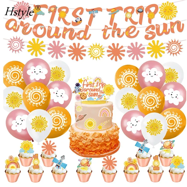 Первая поездка вокруг Солнца, украшения на день рождения, солнечный свет, первый день рождения, баннер на солнце, набор возлюбленных шаров, товары для вечеринки, E3142