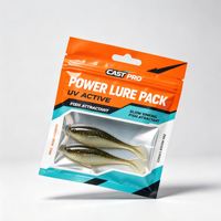 Sachet d'emballage pour leurres de pêche en plastique souple, enveloppe scellée sur 3 côtés, sac plat avec fermeture éclair et fenêtre, personnalisable
